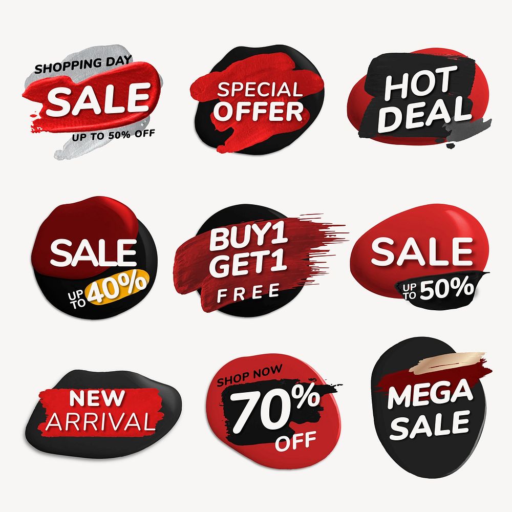 Sale badge sticker, abstract brush stroke vector, shopping image set