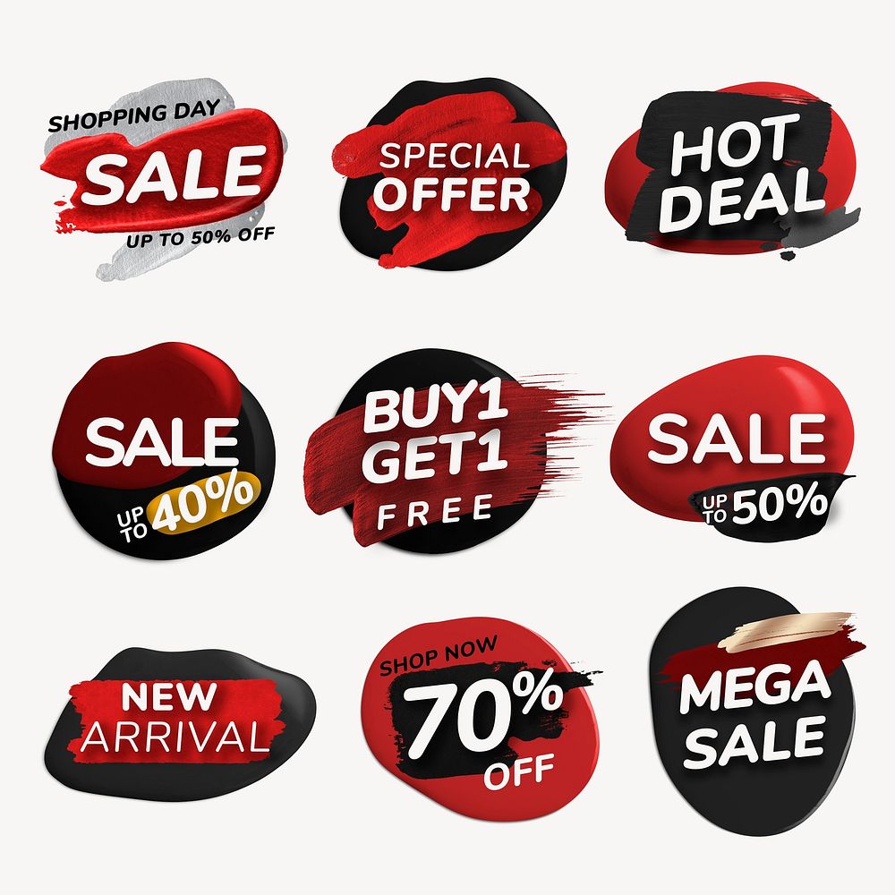 Sale badge sticker, abstract brush stroke psd, shopping image set