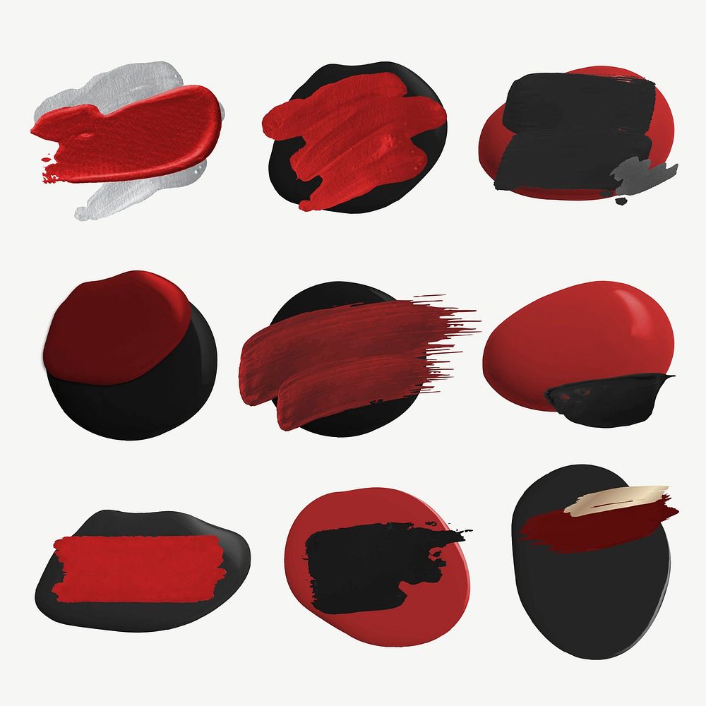 Paint brush badge sticker, abstract brush stroke texture vector set