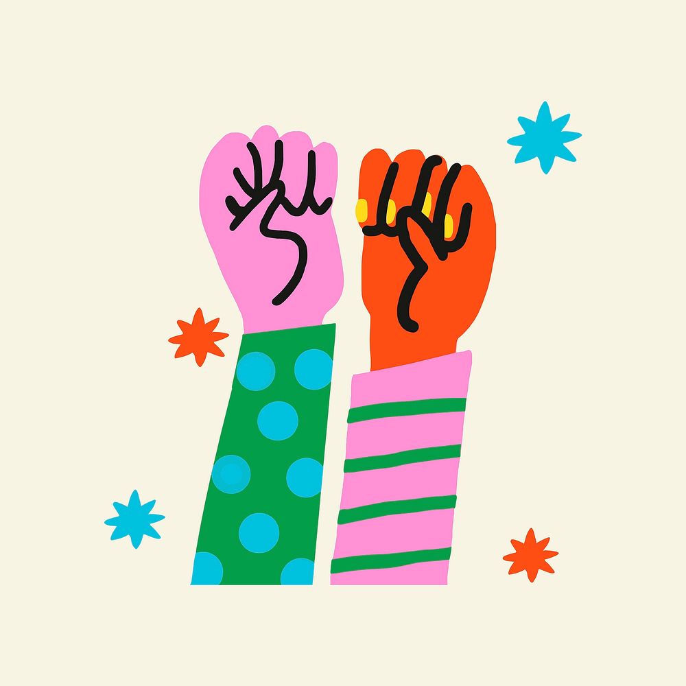 Raised hands solidarity sticker collage element vector, empowerment concept
