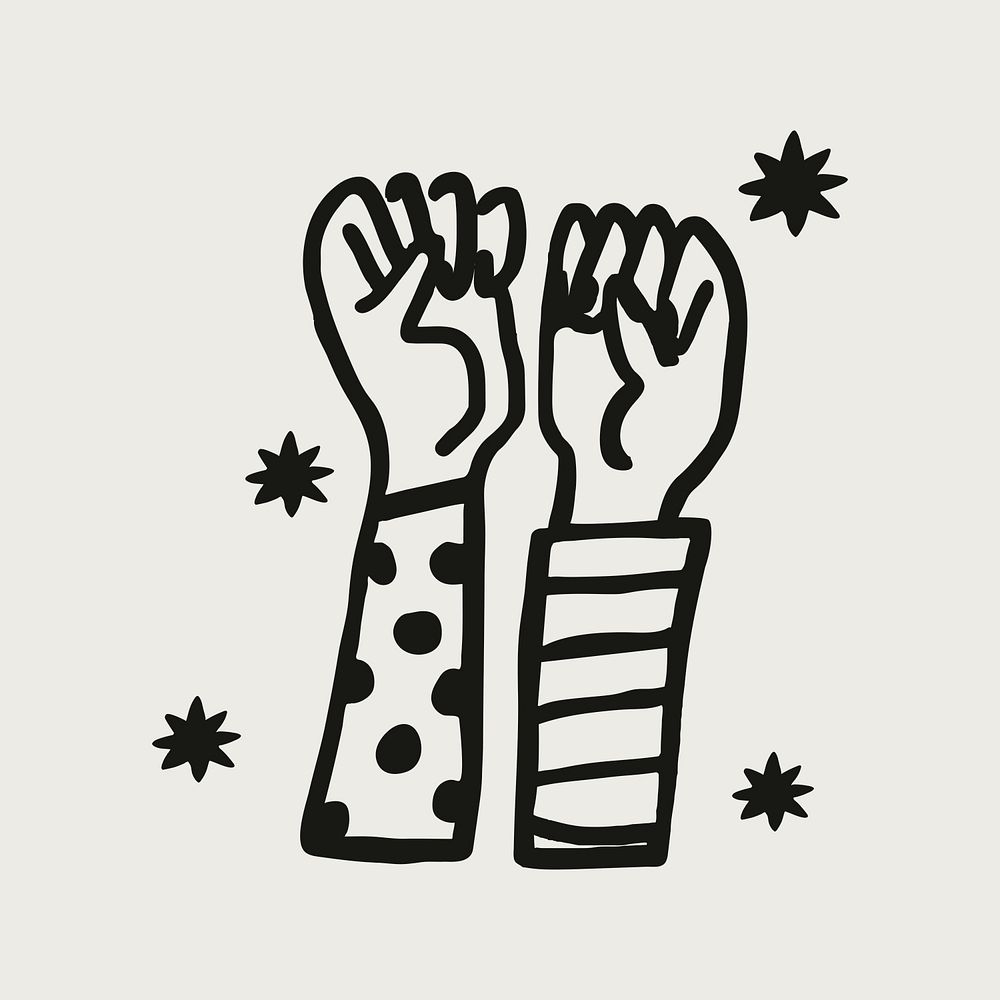 Raised hands solidarity sticker collage element psd, empowerment concept