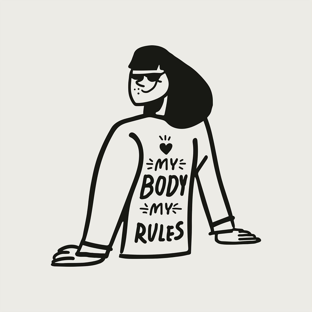 Woman character sticker collage element psd, my body my rules body positivity concept