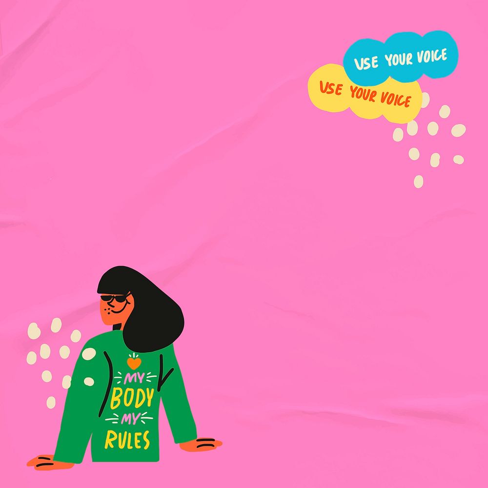 Woman empowerment border frame editable vector pink pop art style 