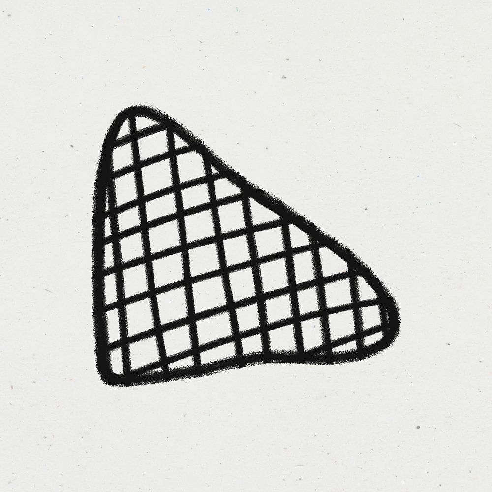 Triangle shape sticker, doodle grid pattern clipart in black and white psd