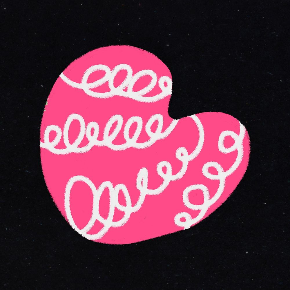 Pink heart collage element, cute doodle shape clipart