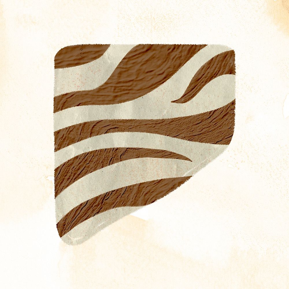 Zebra pattern collage element, brown abstract shape with texture in earth tone psd