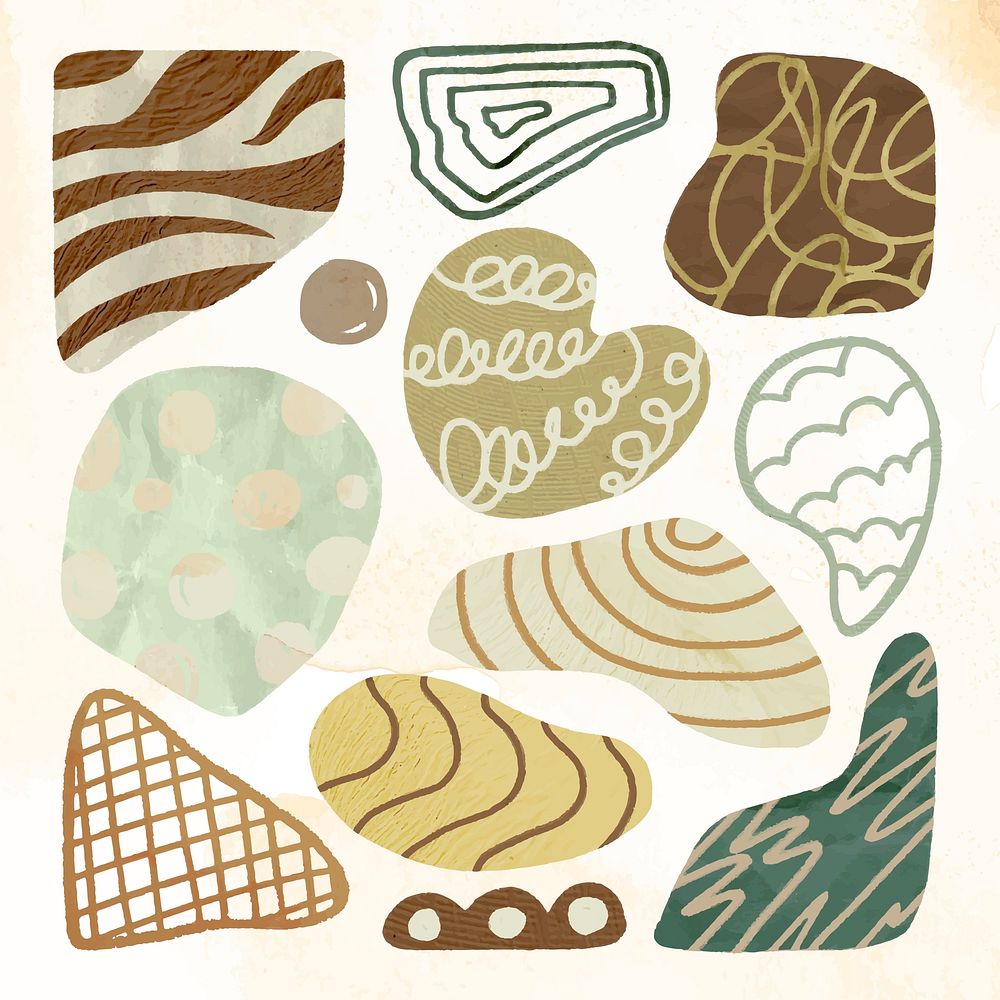 Cute shape sticker, earthy texture in doodle design vector collection