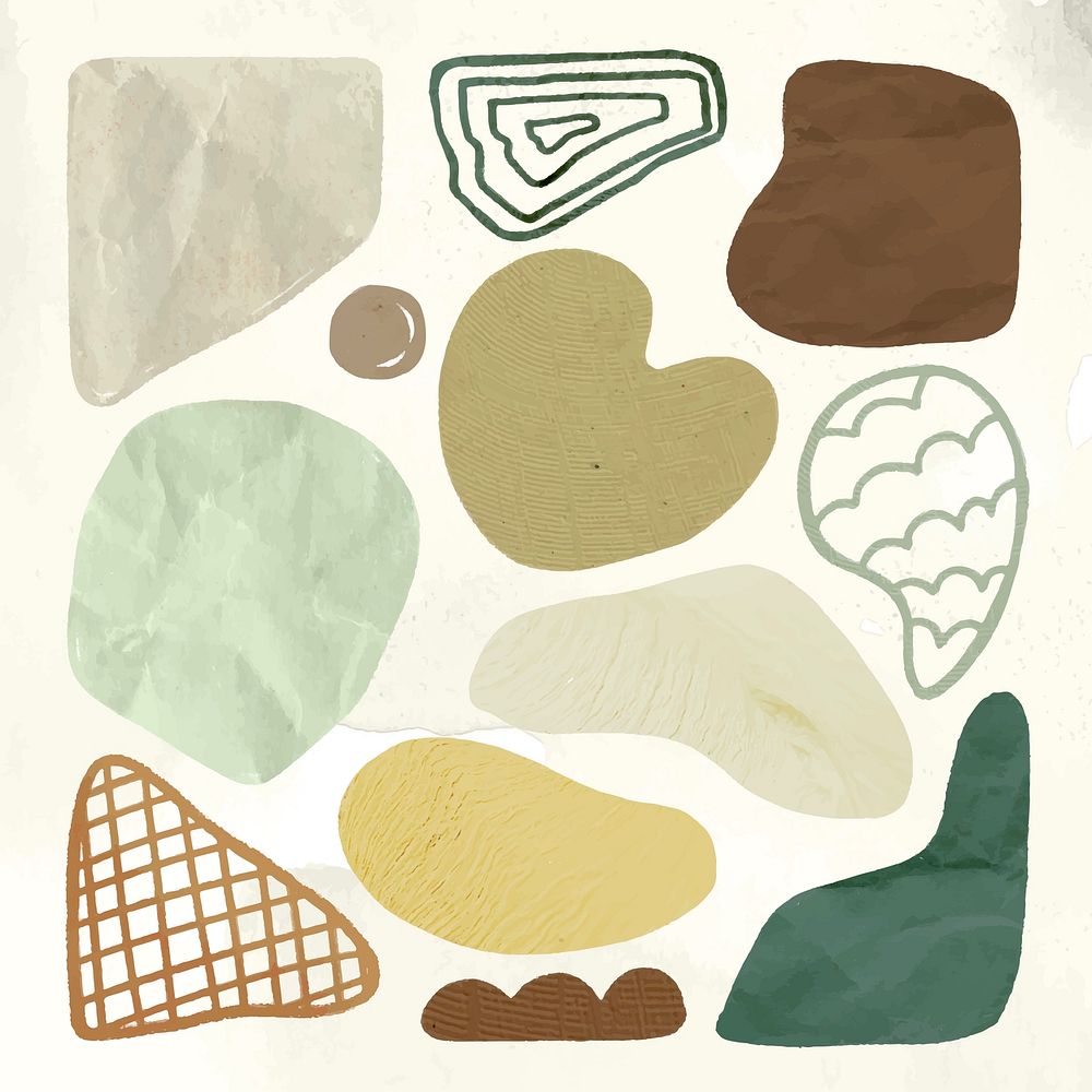 Cute shape sticker, earthy texture in doodle design vector collection