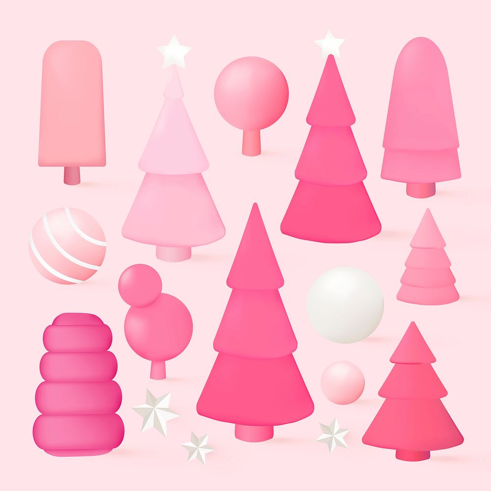 Cute pink Christmas 3D element set psd