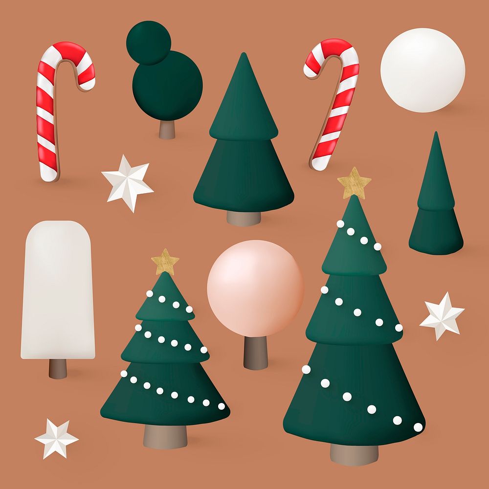 Christmas graphic element set, festive 3D design vector