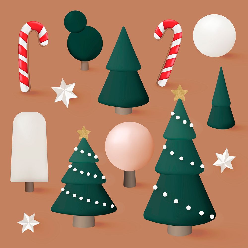 Christmas graphic element set, festive 3D design psd