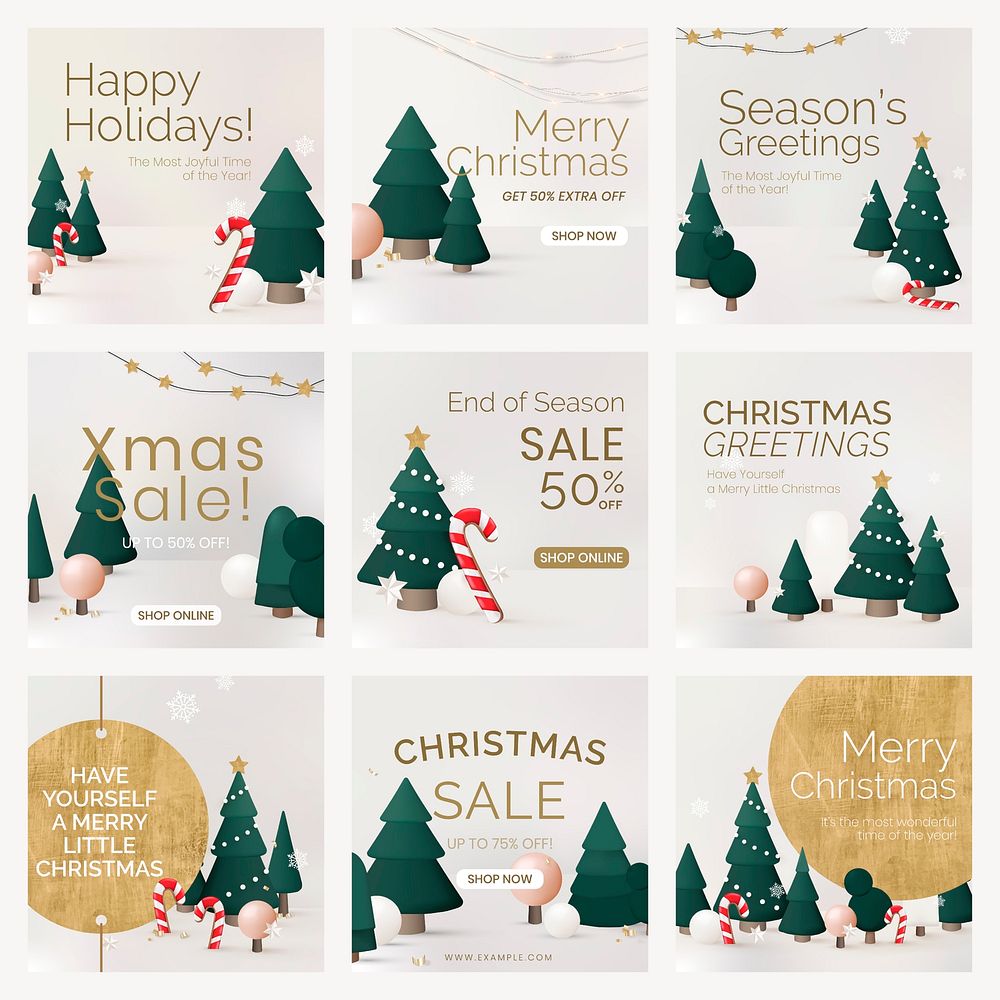 Christmas festive social media template vector set