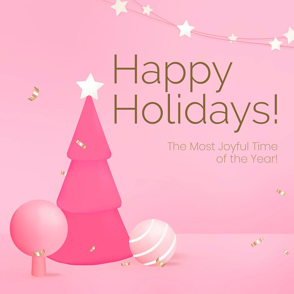 Happy holidays social media template, pink Christmas tree vector