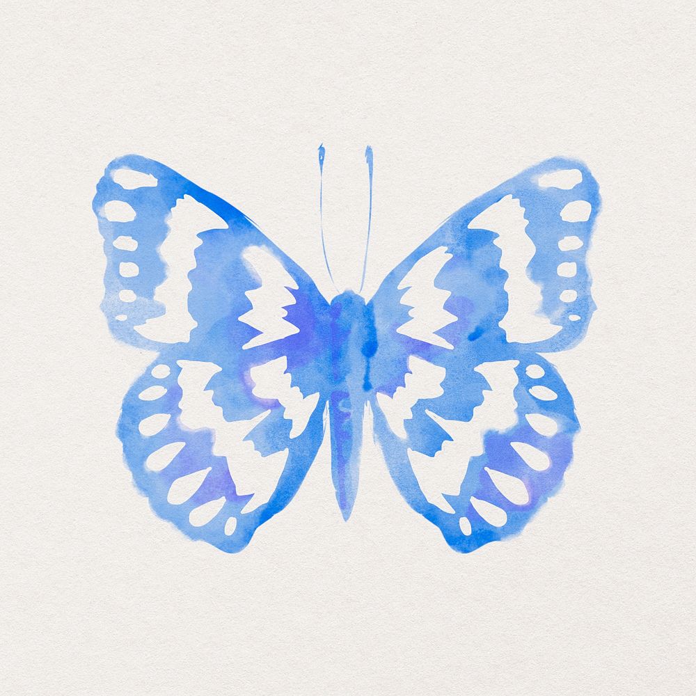 Blue watercolor butterfly psd sticker, design element