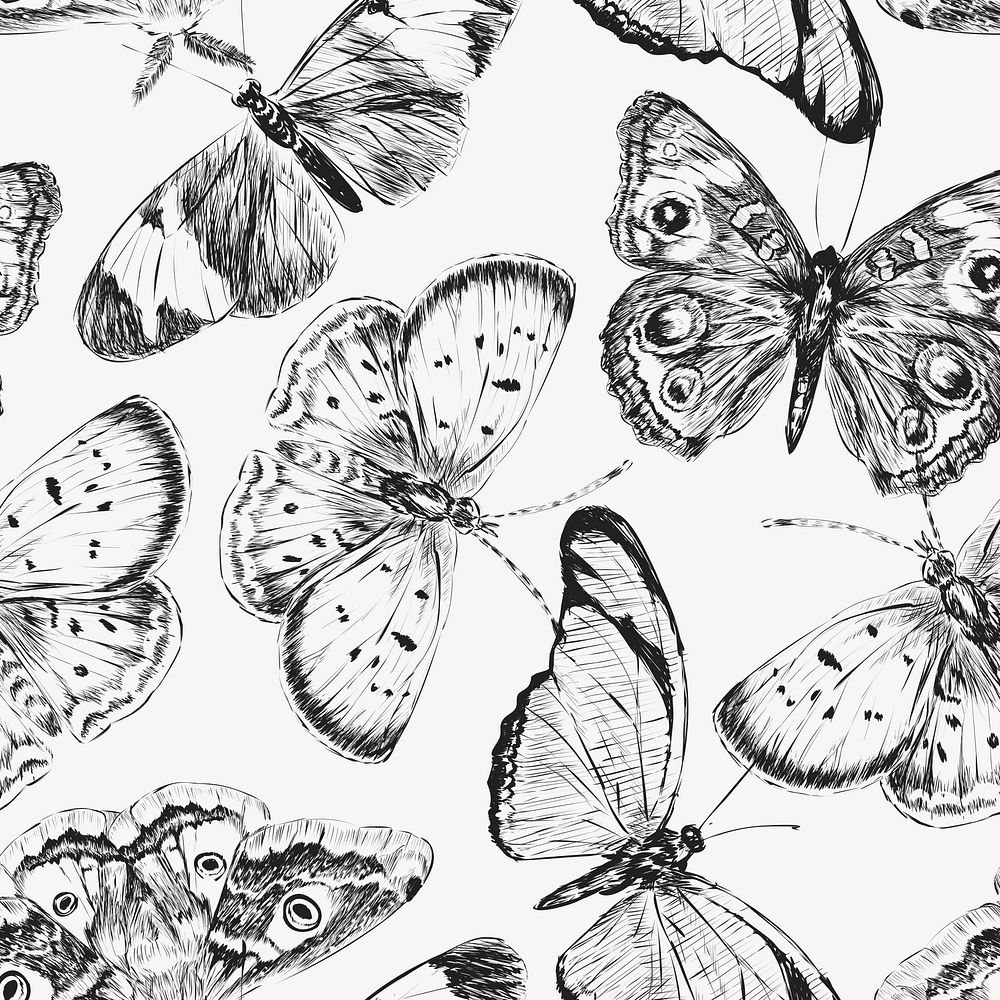 Vintage butterfly pattern psd, black and white design