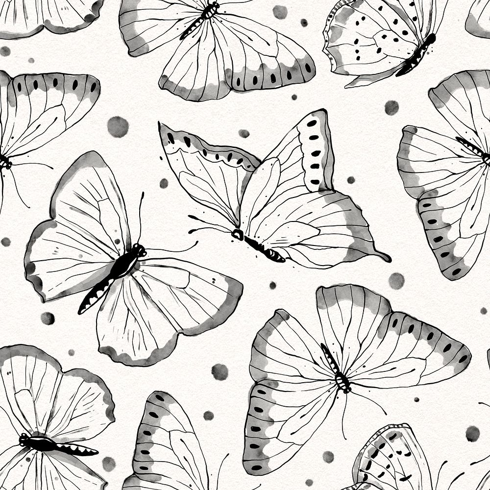 Ink butterfly pattern psd, line art design