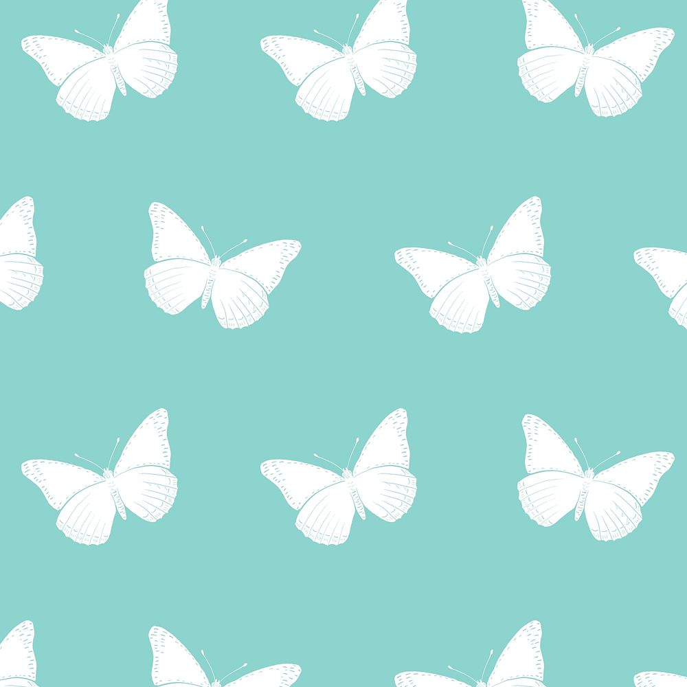 Butterfly pattern seamless vector, mint green minimal design