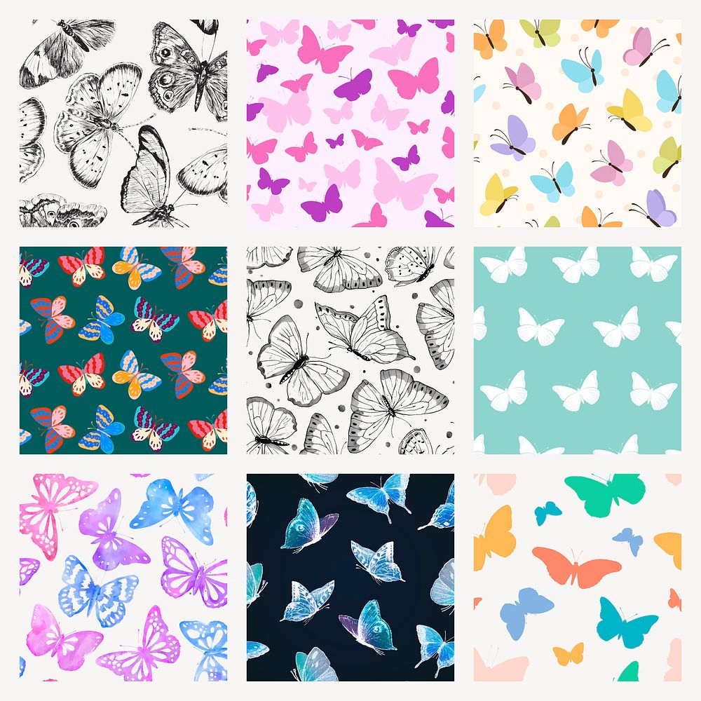 Colorful butterfly illustrations psd, design element set