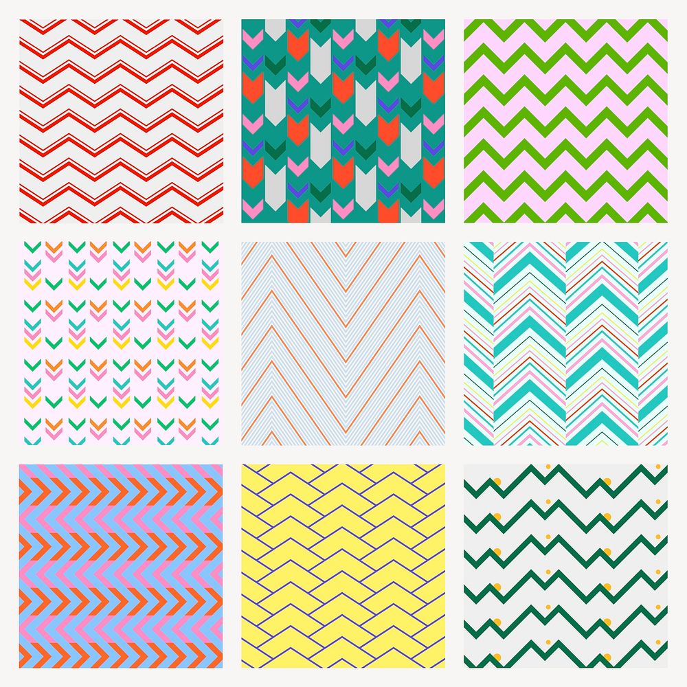 Chevron pattern background, colorful zigzag, creative design psd set