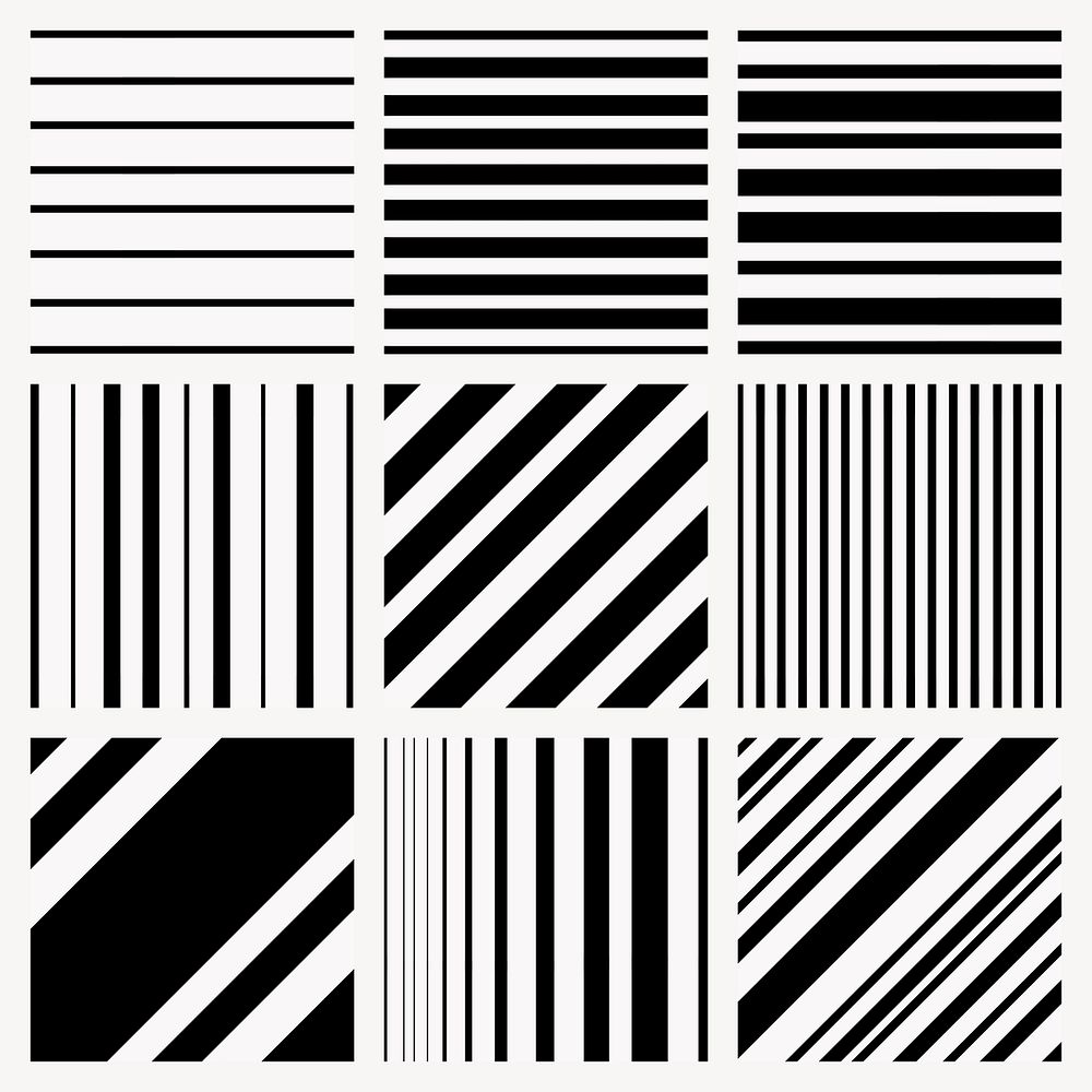 Striped pattern background, simple design in black and white psd set