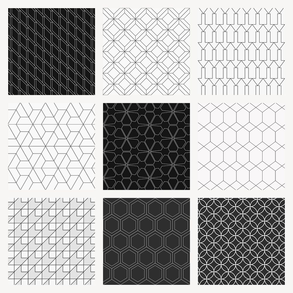 Geometric pattern background, grayscale abstract design vector set