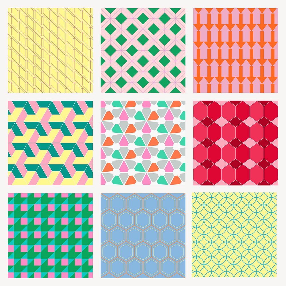 Geometric pattern background, colorful abstract design psd collection