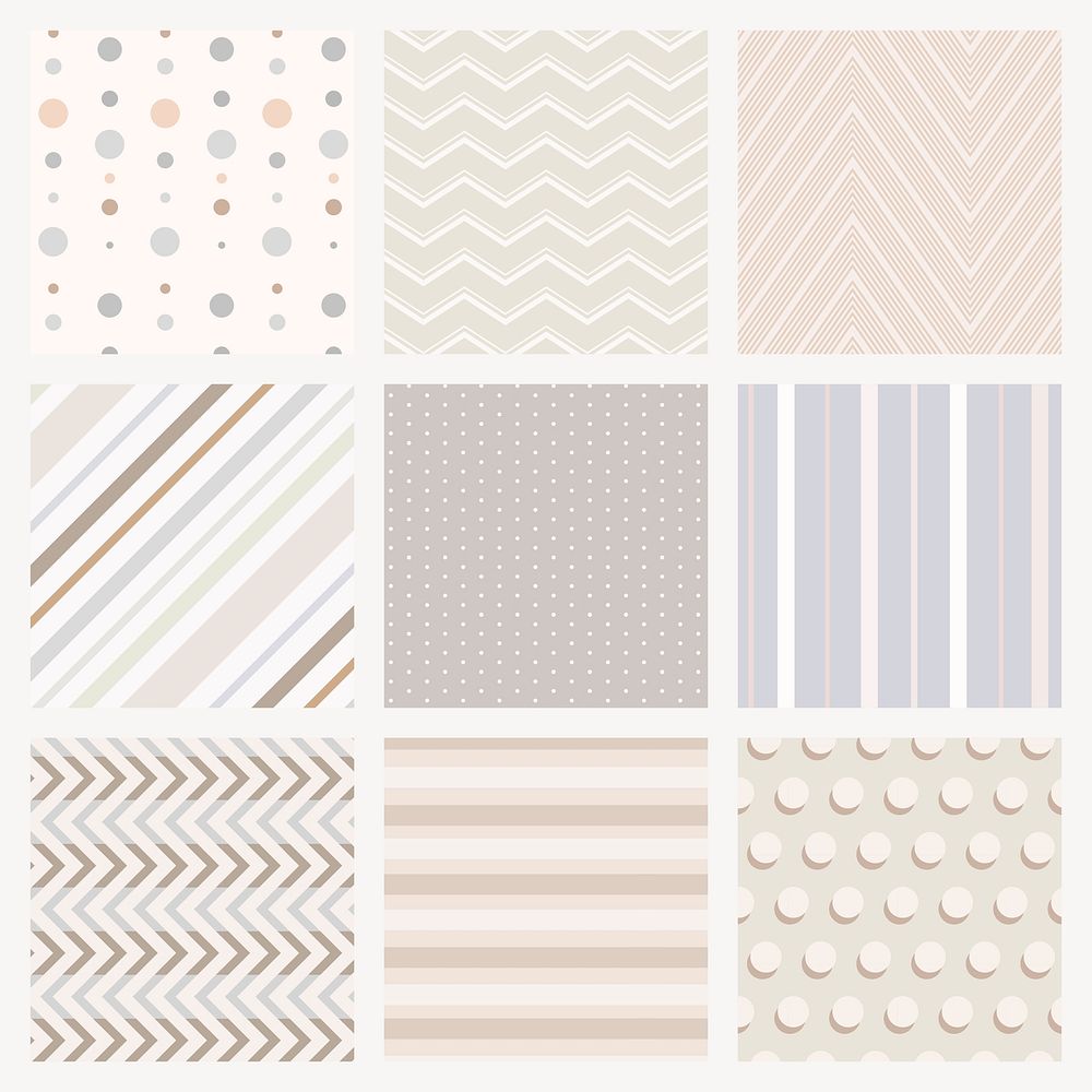 Cute pattern background, pastel cream simple design psd set