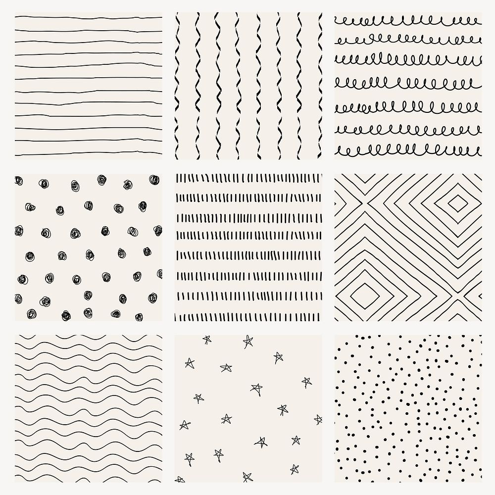 Doodle background, ink pattern design set psd