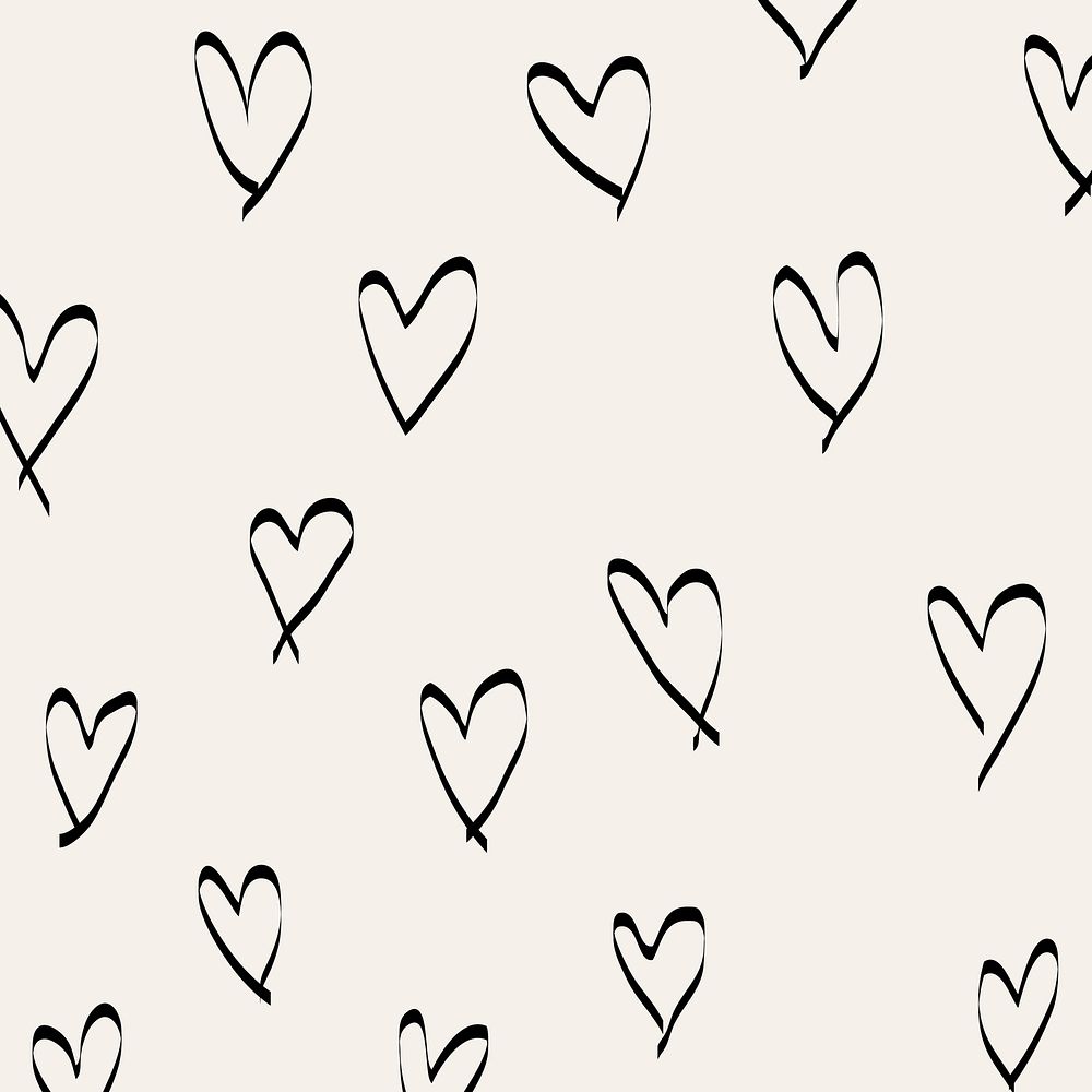 Doodle background, black heart pattern design vector