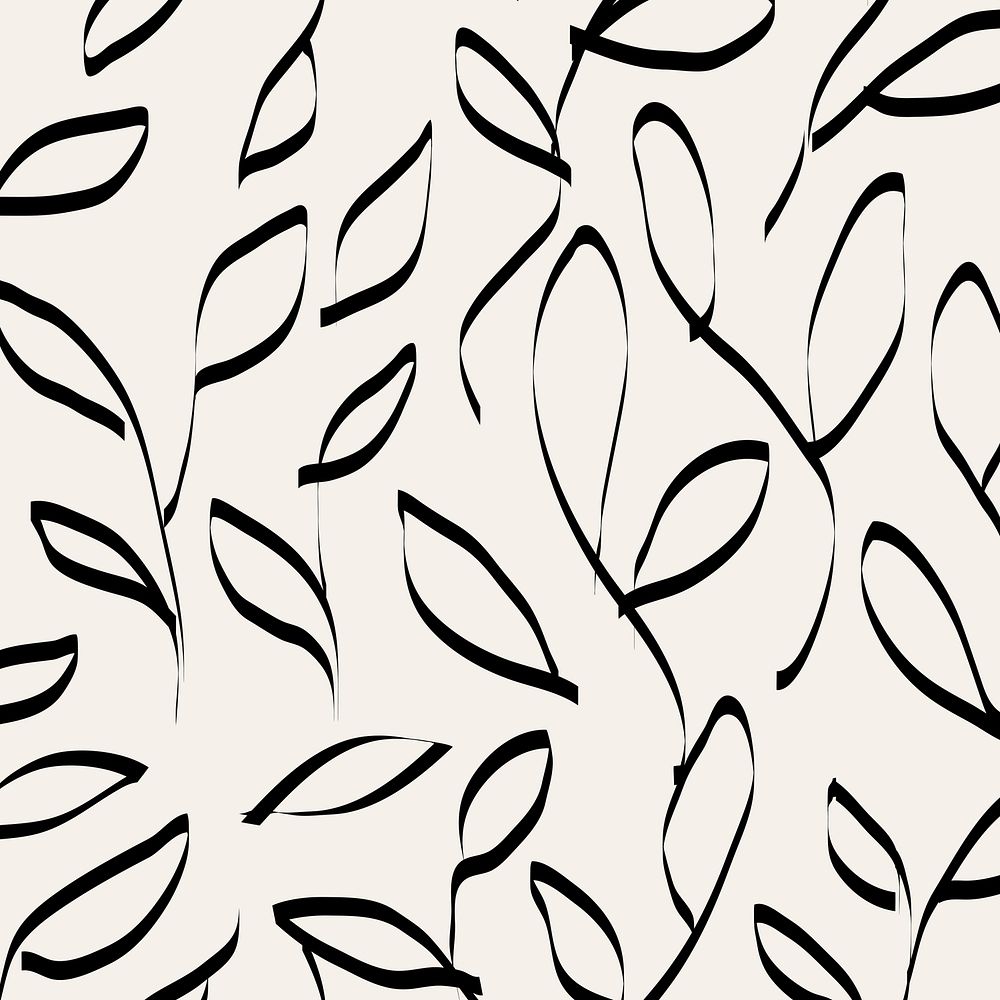 Doodle background, black leaf pattern design psd