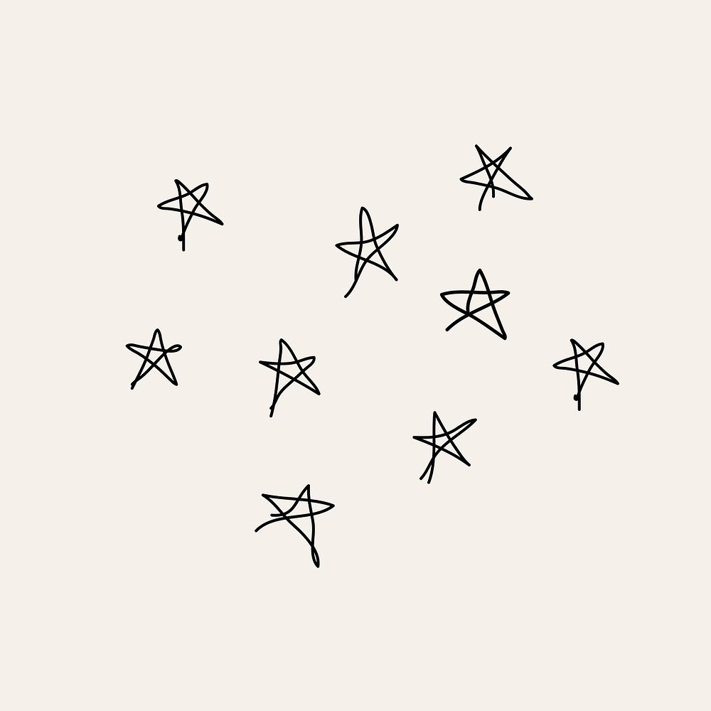 Stars ink doodle element, minimal hand drawn psd illustration