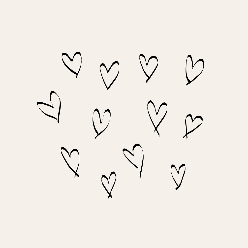 Hearts ink doodle element, simple hand drawn vector illustration