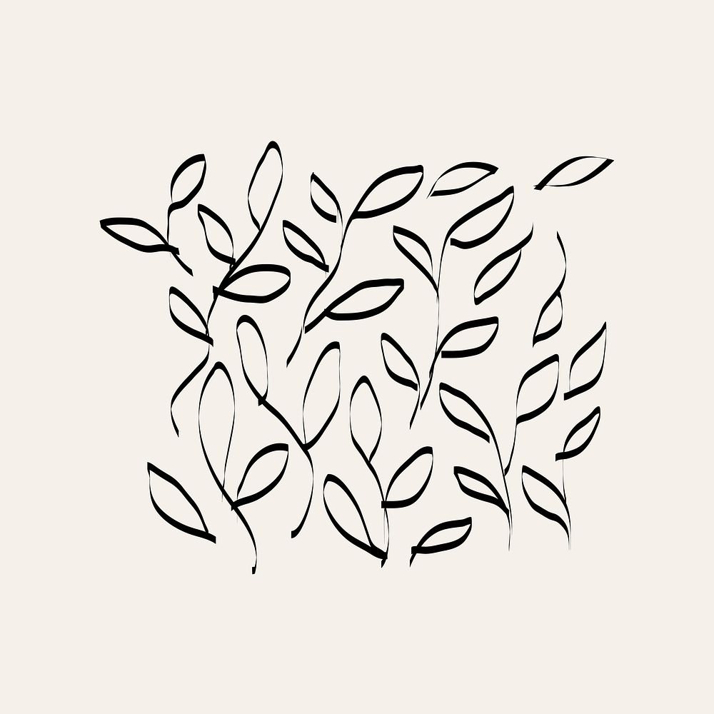 Leaves ink doodle element, simple hand drawn psd illustration