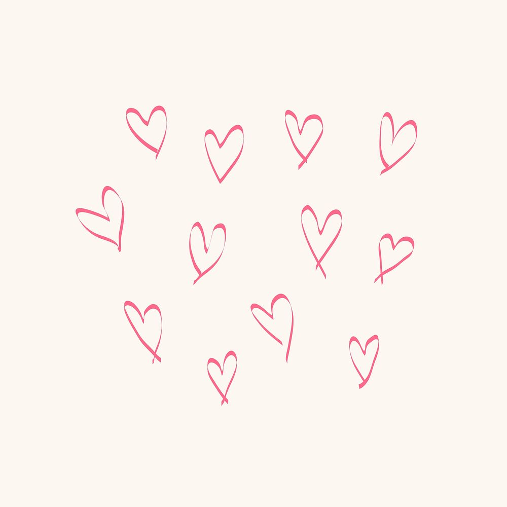 Pink hearts doodle element, simple hand drawn psd illustration