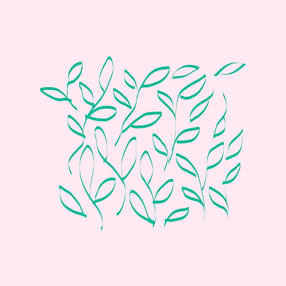 Green leaves doodle element, simple hand drawn vector illustration