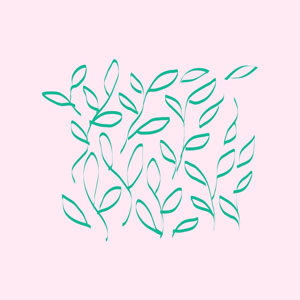 Green leaves doodle element, simple hand drawn psd illustration