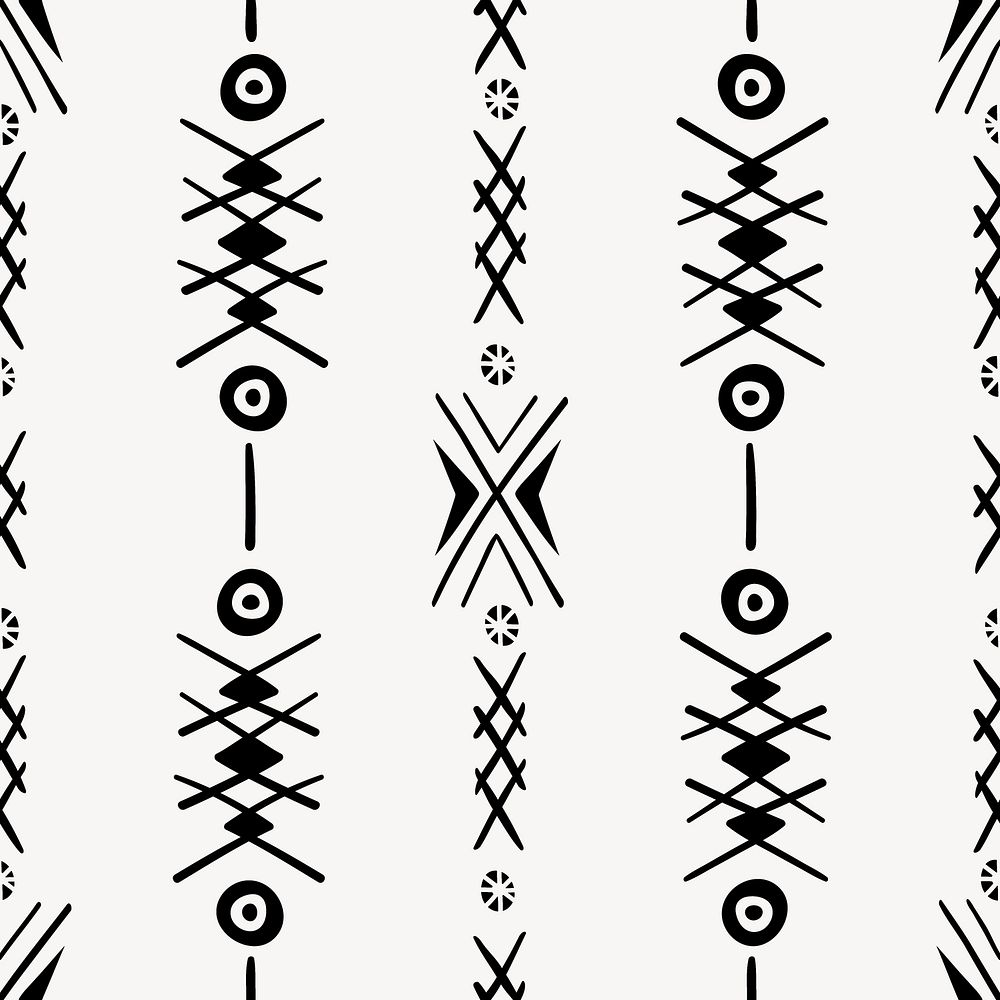 Tribal pattern background, black and white seamless geometric design, psd