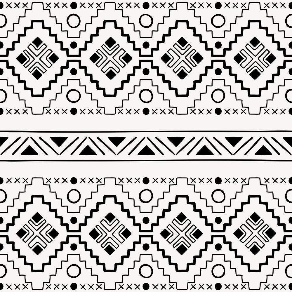 Ethnic pattern background, black and white seamless Aztec design, psd