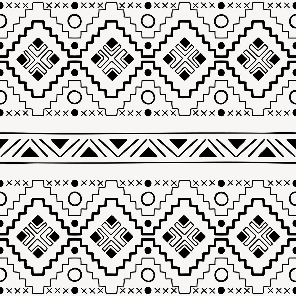 Ethnic seamless pattern background, black and white geometric design, vector