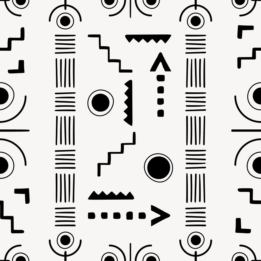 Tribal seamless pattern background, black and white geometric design, vector