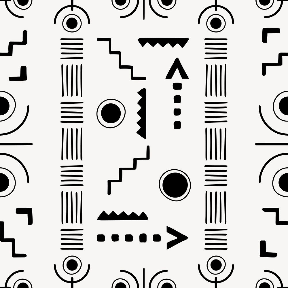 Tribal seamless pattern background, black and white Aztec design