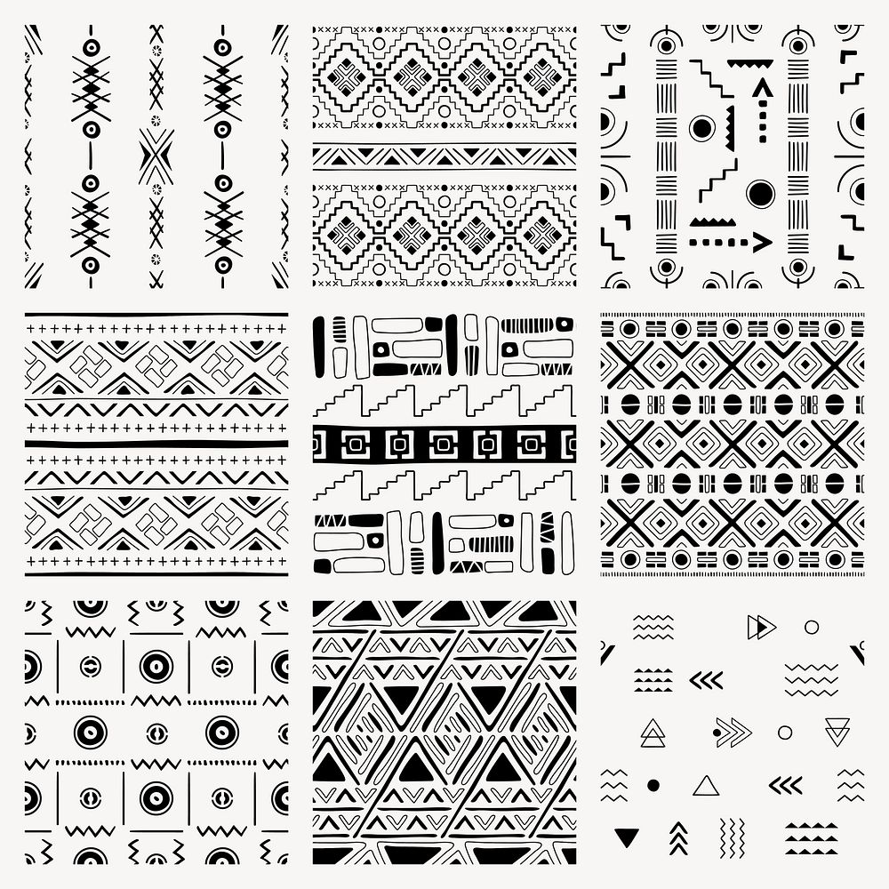 Tribal seamless pattern background, black and white geometric design, psd set