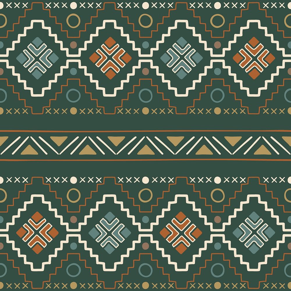 Tribal seamless pattern background, green geometric design, psd
