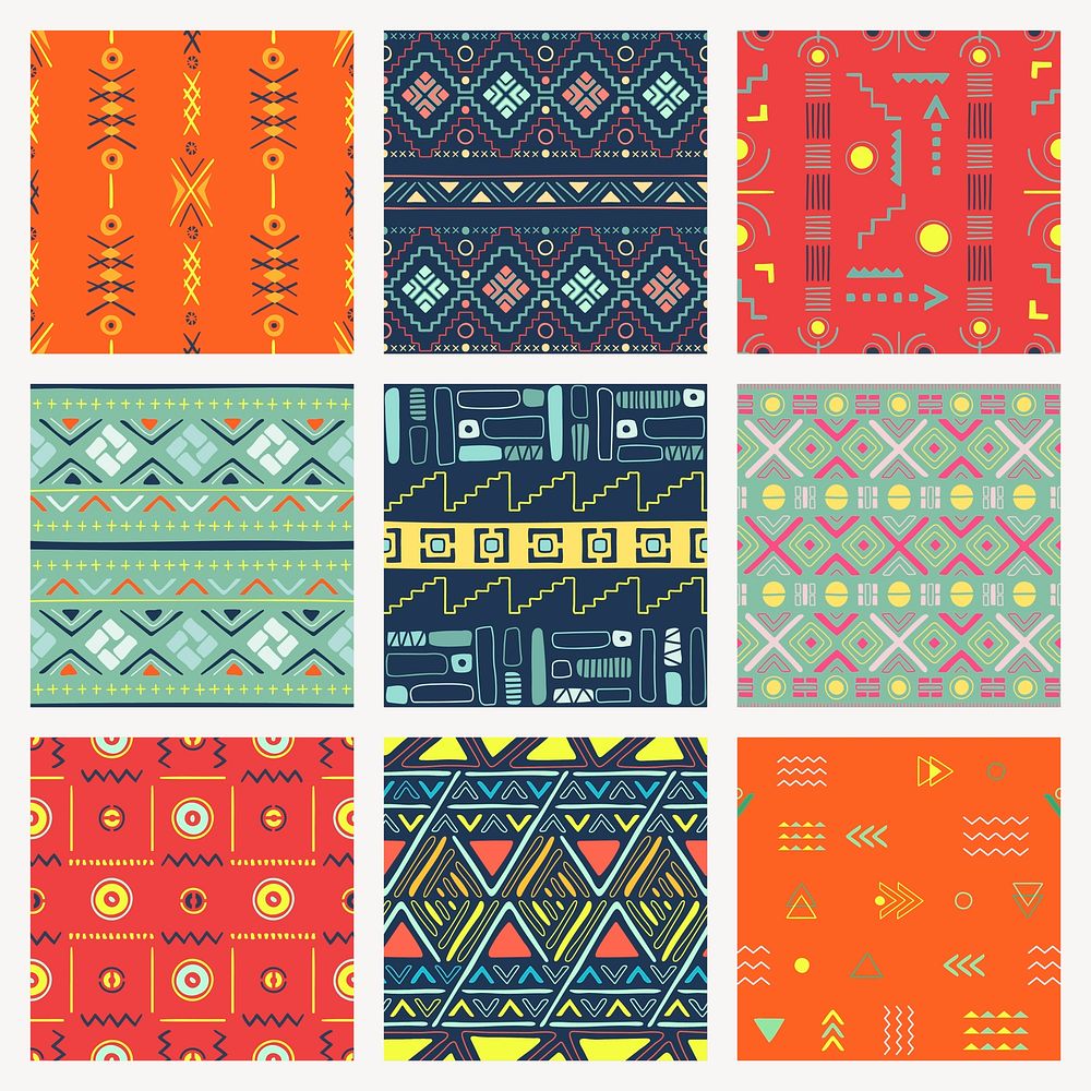 Tribal pattern background, colorful seamless geometric design, psd set