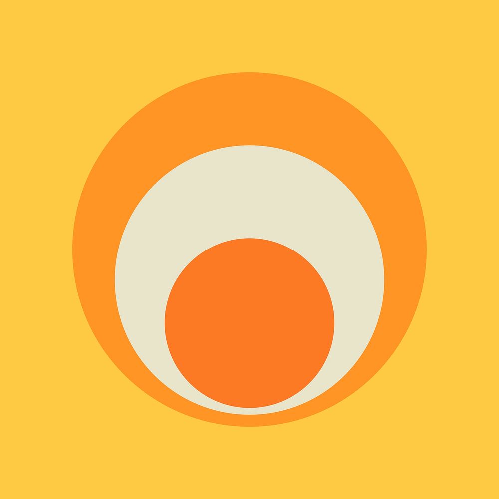 Circle sticker geometric shape, simple retro orange design on yellow background vector