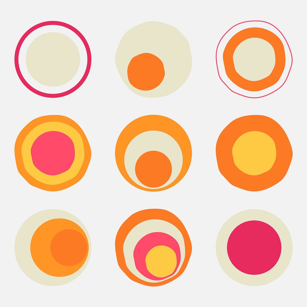 Retro circle shape sticker, simple colorful clipart vector set