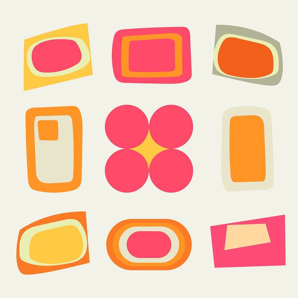 Retro geometric shape sticker, simple colorful clipart vector set