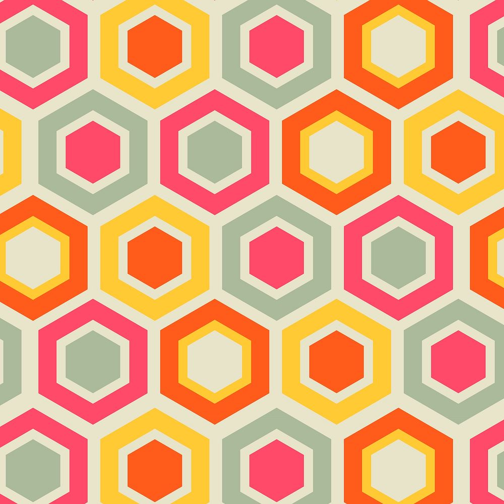 Geometric hexagon pattern background, retro colorful design psd