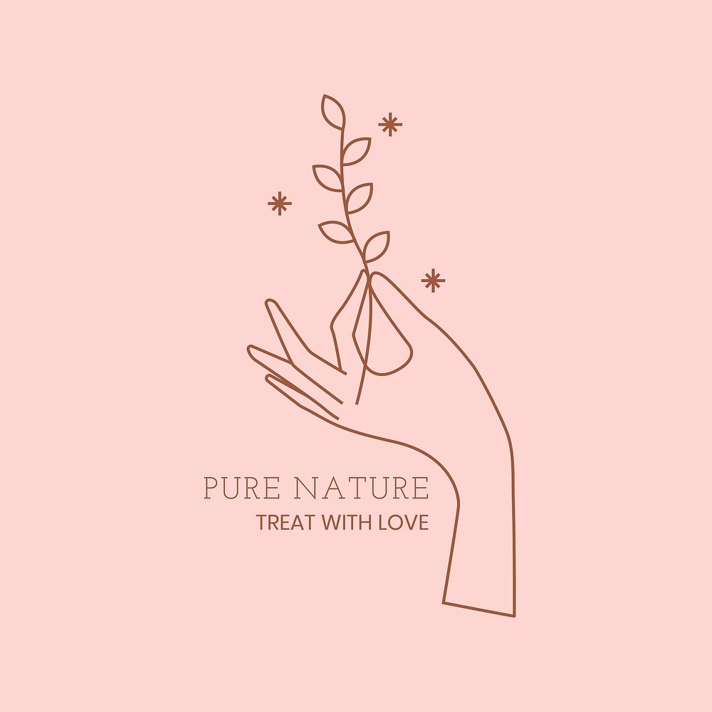 Pure nature pink logo badge, minimal illustration