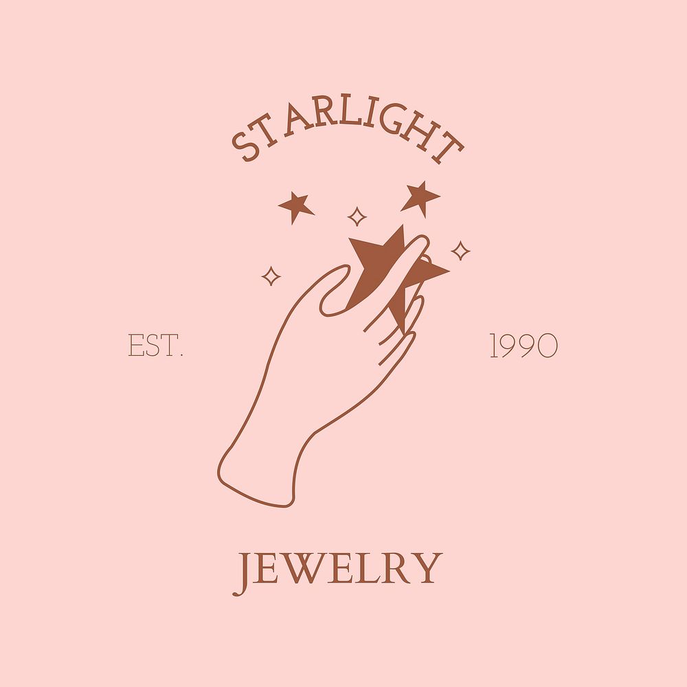 Mystical hand logo template, editable minimal pink vector